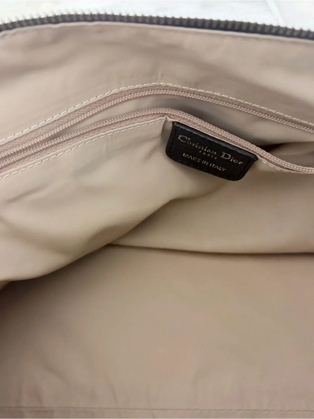 Dior Brown Beige Monogram Shoulder Bag with Black Trim